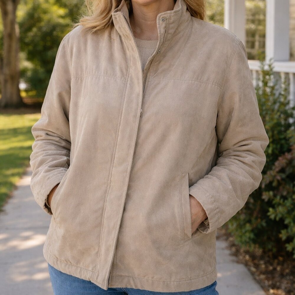 Bellasoft size XXL Beige Jacket, zip up and button up, suede feel, oversized